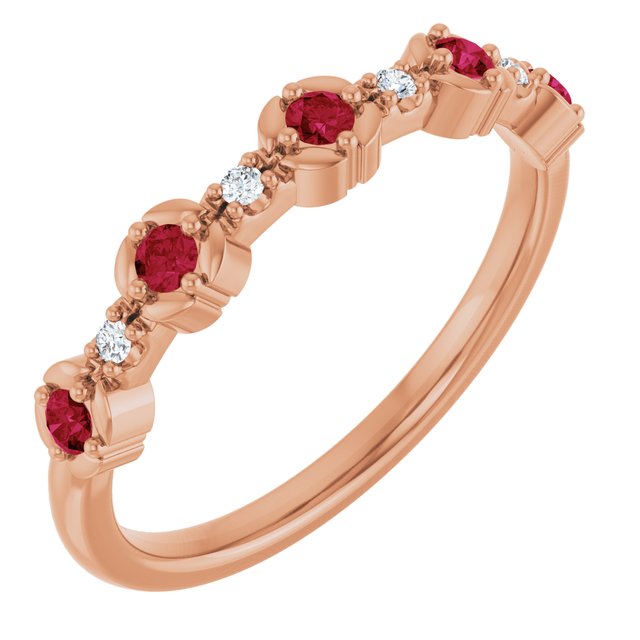 14K Rose Natural Ruby & .03 CTW Natural Diamond Stackable Ring